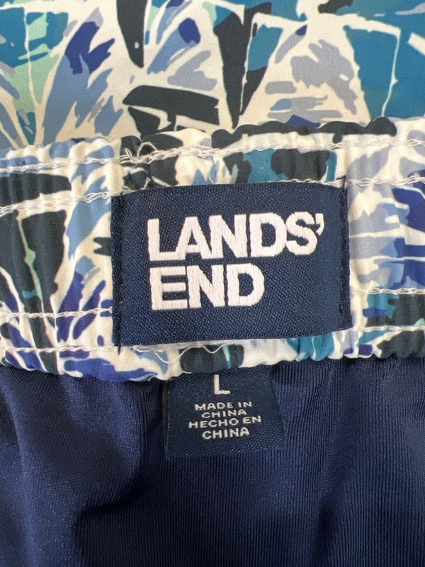 Lands End Men's Blue Boat Print Lined Swim Trunks - L image 3
