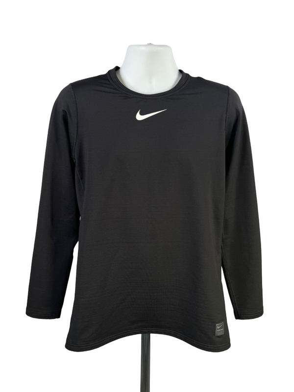Nike Men's Black Pro Dri-Fit Fitted Warm Logo Long Sleeve Shirt - L