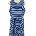 J.Crew Women's Blue/White Striped Sleeveless A-Line Ponte Dress - M