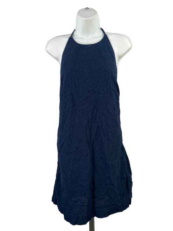 Abercrombie & Fitch Women's Blue Linen Blend Halter Open Back Overall Dress - M