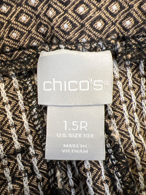 Chico's Women's Black/Brown Brigitte Jacquard Pull On Ankle Pants - 1.5/US 10 image 3