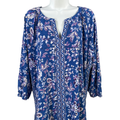 J.Jill Women's Blue Floral 3/4 Sleeve V-Neck Blouse - XL