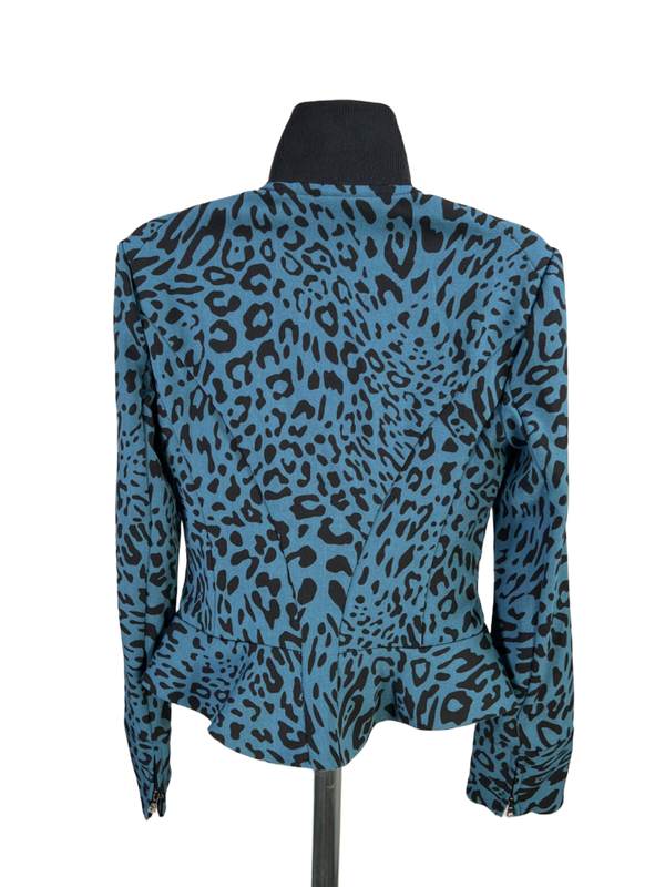Anne Klein Women's Blue/Black Animal Print Full Zip Peplum Jacket - 4 image 2