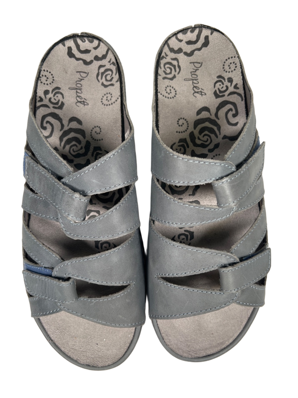 Propet Women's Gray Leather Kylie Adjustable Hook-And-Loop Strappy Sandals - 10 image 3