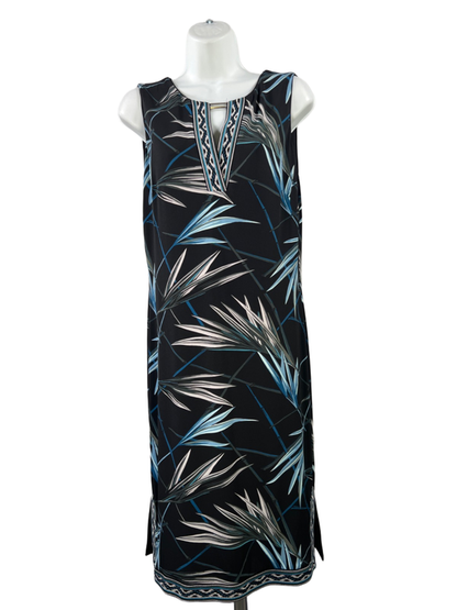 White House Black Market Black/Blue Embroidered Keyhole Sleeveless Midi Dress- M