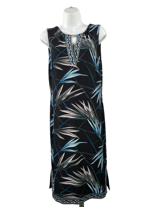 White House Black Market Black/Blue Embroidered Keyhole Sleeveless Midi Dress- M