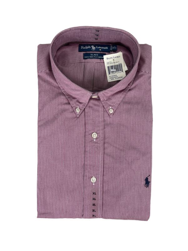 Ralph Lauren Men's Burgundy/White Blake Long Sleeve Button Up Shirt - XL