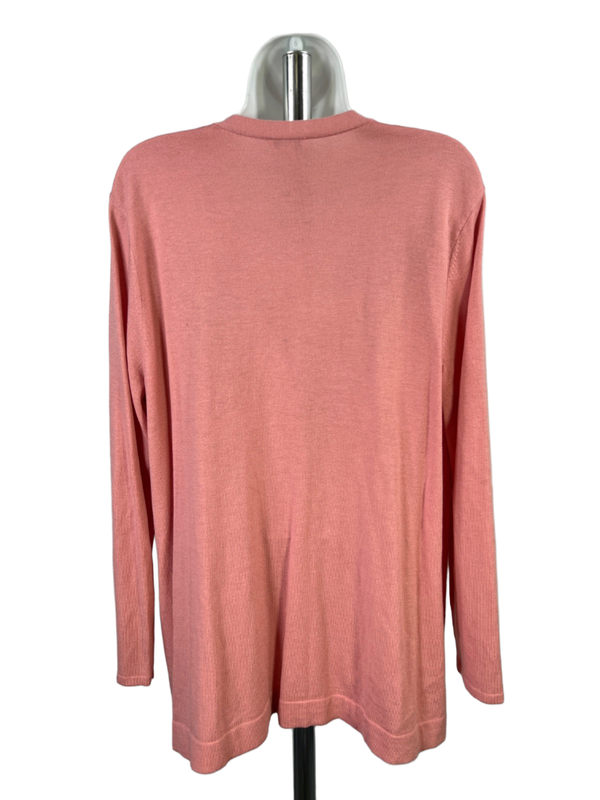 J Jill Women's Pink V Neck Polo Semi Open Front Long Sleeve Cardigan Sweater - L image 2