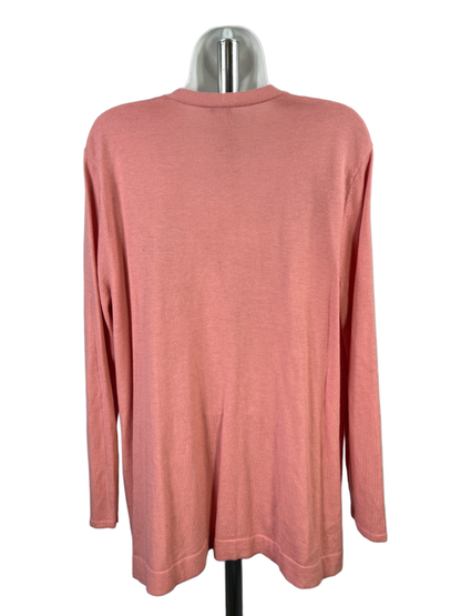 J Jill Women's Pink V Neck Polo Semi Open Front Long Sleeve Cardigan Sweater - L image 2