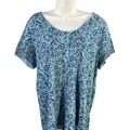 Pure J Jill Women's Blue Floral Side Slit Short Sleeve Tee Shirt - L Petite