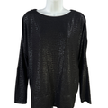 White House Black Market Women's Black Metallic Long Sleeve Shirt - M