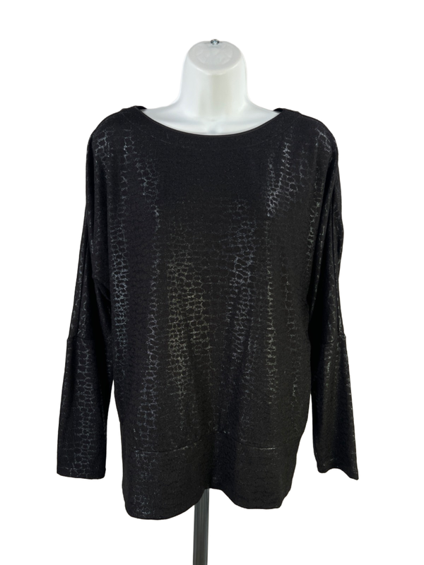 White House Black Market Women's Black Metallic Long Sleeve Shirt - M