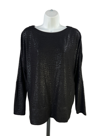 White House Black Market Women's Black Metallic Long Sleeve Shirt - M