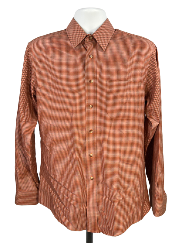 Jos A Bank Men's Orange Plaid Slim Fit Long Sleeve Button Up Shirt - M