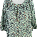 J.Jill Women’s Blue Floral 3/4 Sleeve Button Up Blouse - XS