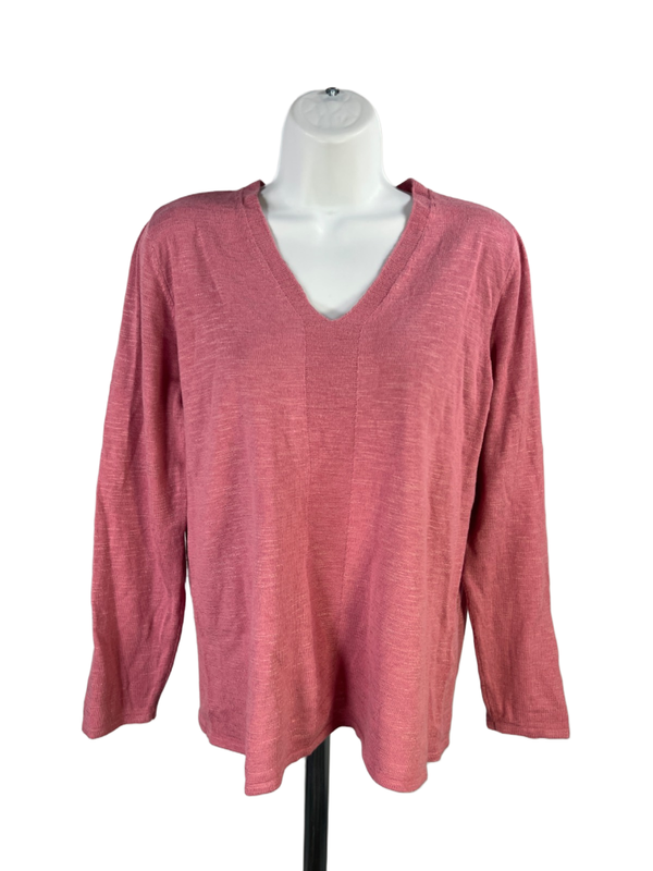 J.Jill Women's Pink Long Sleeve Lightweight V-Neck Sweater - M