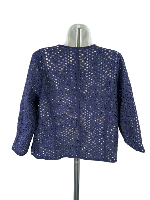 Coldwater Creek Women's Blue/White Reversible Eyelet Open Front Jacket - 4/6 image 2