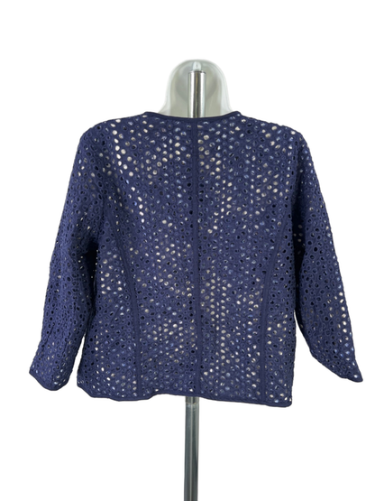Coldwater Creek Women's Blue/White Reversible Eyelet Open Front Jacket - 4/6 image 2