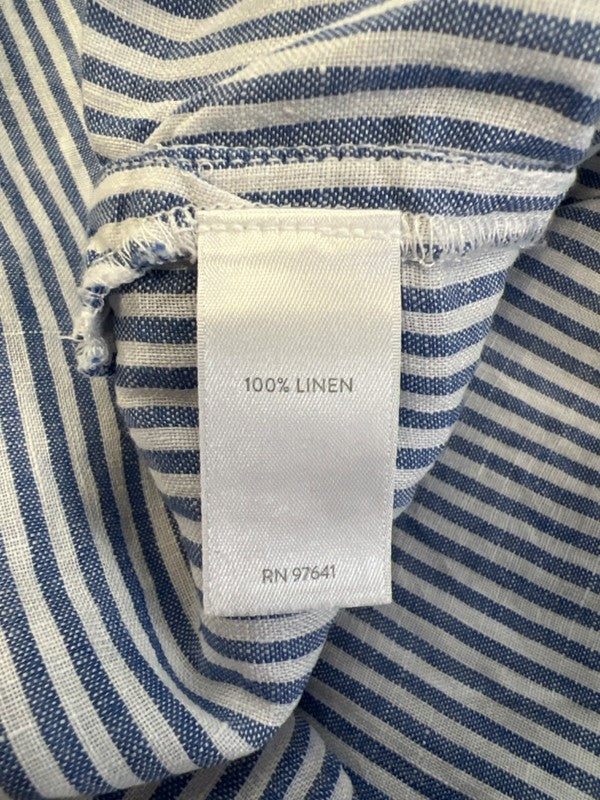 J Jill Women's Blue/White Linen Striped V Neck Button Up Sleeveless Blouse - XS image 4