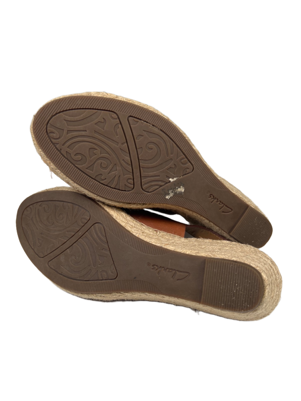 Clarks Artisan Women's Brown Leather Espadrille Slingback Wedge Sandals - 9 image 8