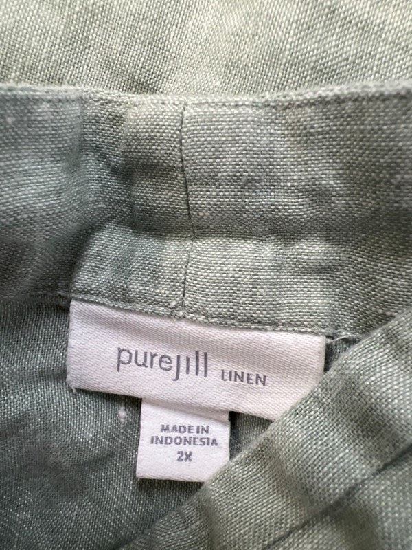 J Jill PureJill Women's Green Linen Half Button Elbow Sleeve Shirt - 2X Plus image 3