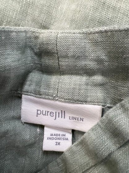 J Jill PureJill Women's Green Linen Half Button Elbow Sleeve Shirt - 2X Plus image 3