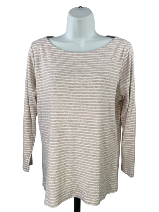 Vineyard Vines Women's Beige/White Striped 3/4 Sleeve Tee Shirt - L