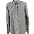 Old Navy Women's White/Blue Striped The Classic Button  Up Shirt - M Tall