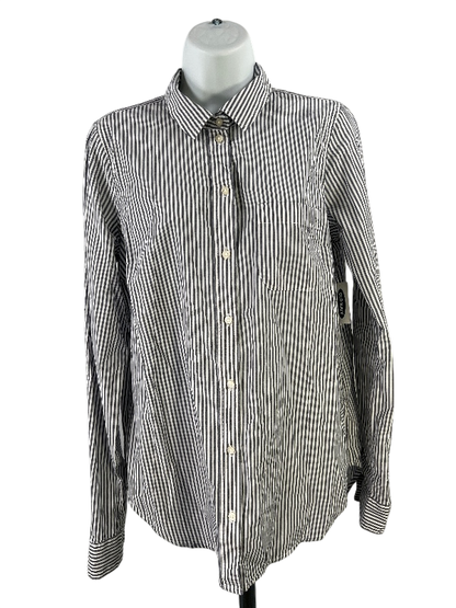 Old Navy Women's White/Blue Striped The Classic Button  Up Shirt - M Tall