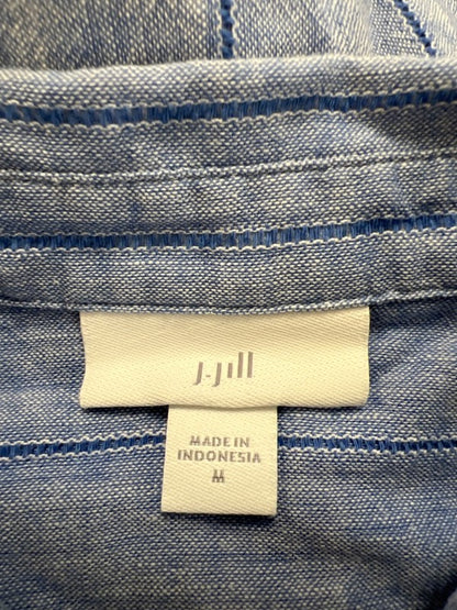 J Jill Women's Blue Striped Linen Blend Long Roll Sleeve Button Up Shirt - M image 3