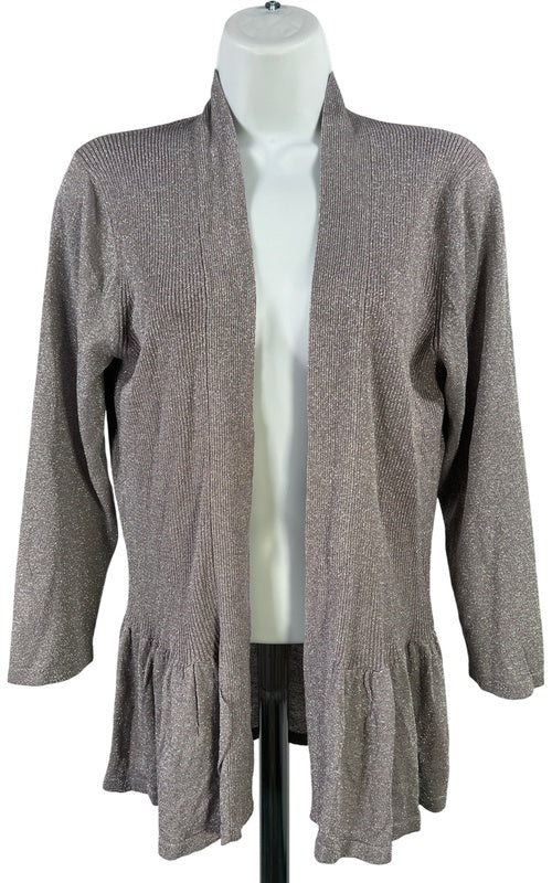 August Silk Women’s Gray Metallic Ribbed 3/4 Sleeve Cardigan Sweater - L image 2