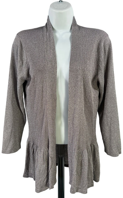 August Silk Women’s Gray Metallic Ribbed 3/4 Sleeve Cardigan Sweater - L image 2