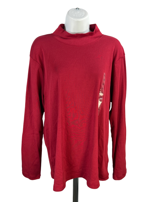 Anne Klein Sport Women's Red Long Sleeve Mock Neck Shirt - Plus 2X