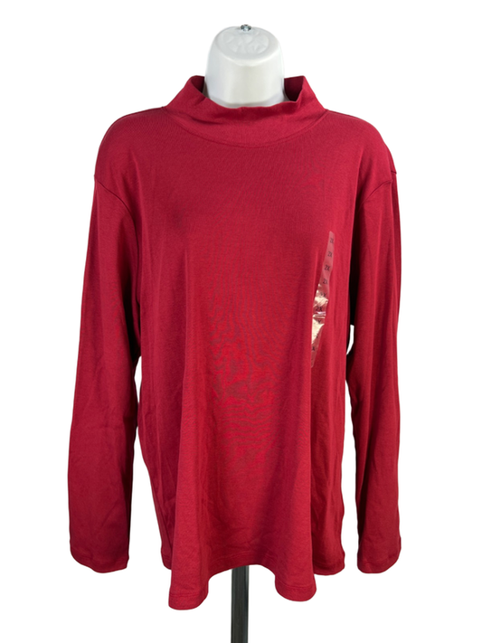 Anne Klein Sport Women's Red Long Sleeve Mock Neck Shirt - Plus 2X