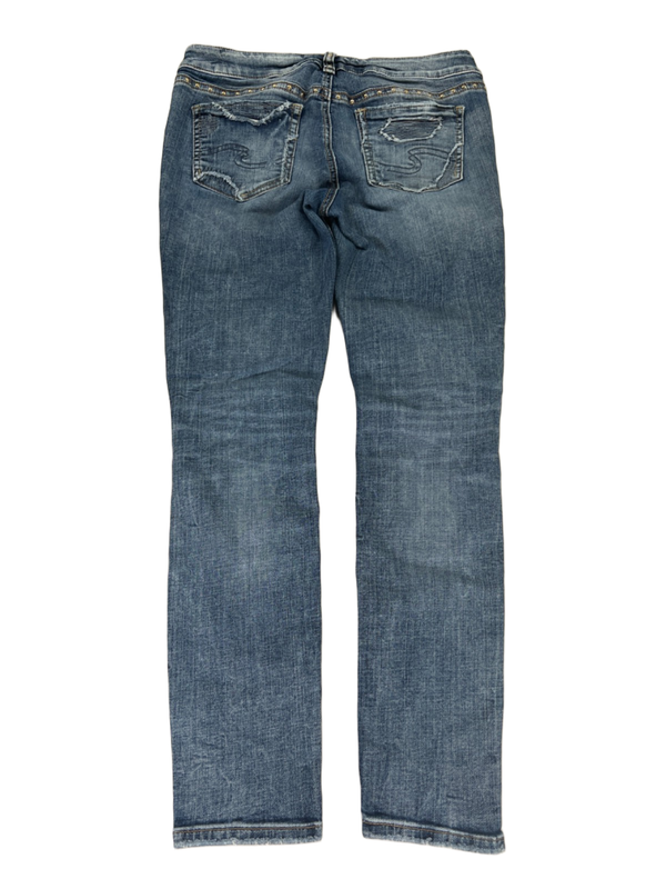 Silver Jeans Women's Medium Wash Elyse Skinny Distressed Embellished Jeans - 28 image 2