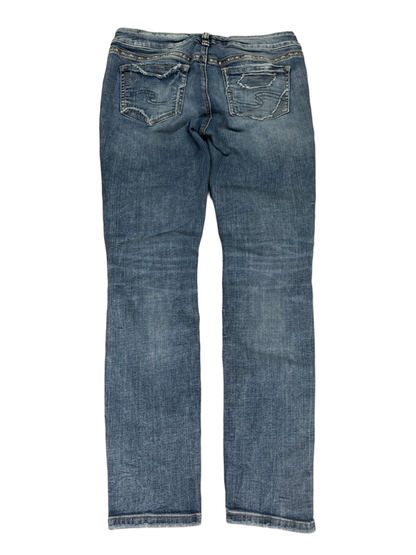 Silver Jeans Women's Medium Wash Elyse Skinny Distressed Embellished Jeans - 28 image 2