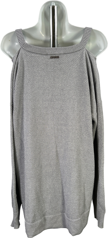Michael Kors Women’s Gray Metallic Long Sleeve Cold Shoulder Sweater - XL image 2