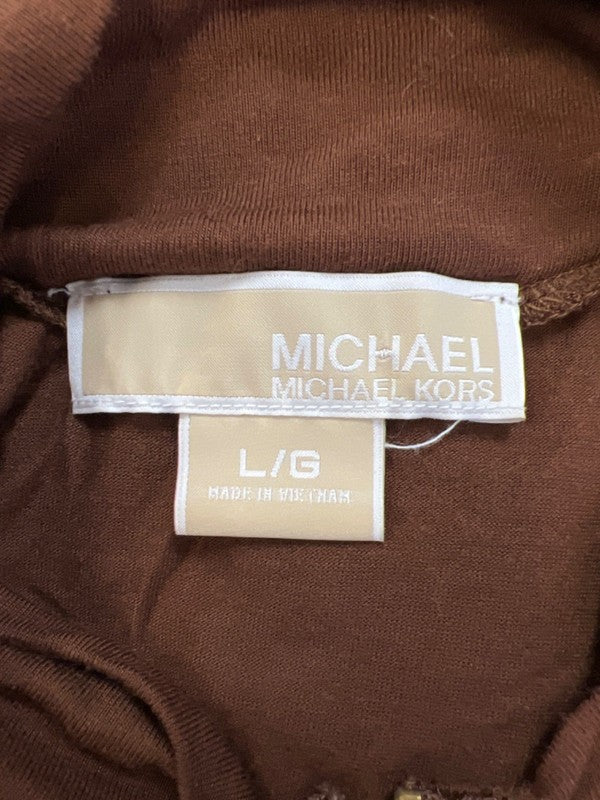 Michael Kors Women's Brown Quarter Zip Ruffle Front Sleeveless Shirt - L image 3