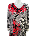Chico's Women's Black/Red Paisley Cold Shoulder 3/4 Sleeve Blouse - 3/US XL