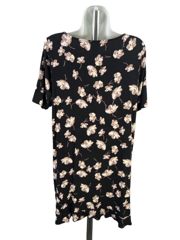 J Jill Women's Black Floral Short Sleeve Mini Tee Shirt Dress - M Petite image 2