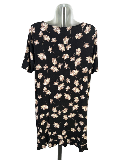 J Jill Women's Black Floral Short Sleeve Mini Tee Shirt Dress - M Petite image 2