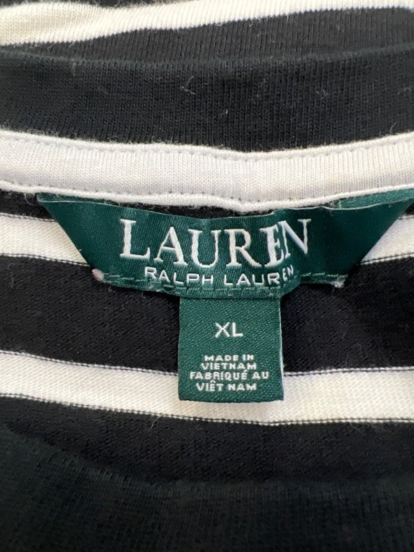 Lauren Ralph Lauren Women's Black/White Striped Short Sleeve Long T-Shirt - XL image 3