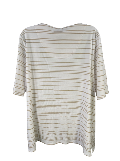 Croft & Barrow Women's White/Beige Striped Elbow Sleeve Cotton Shirt - XXL image 2
