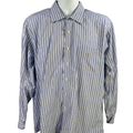Michael Kors Men's Blue/White Striped Cotton Long Sleeve Button Up Shirt - XL