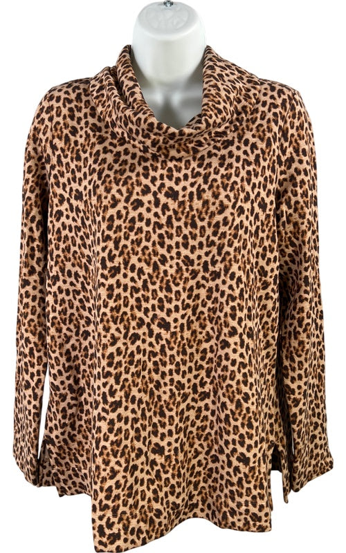 J.Jill Women’s Brown Animal Print Cowl Neck Long Sleeve Shirt - XS image 2