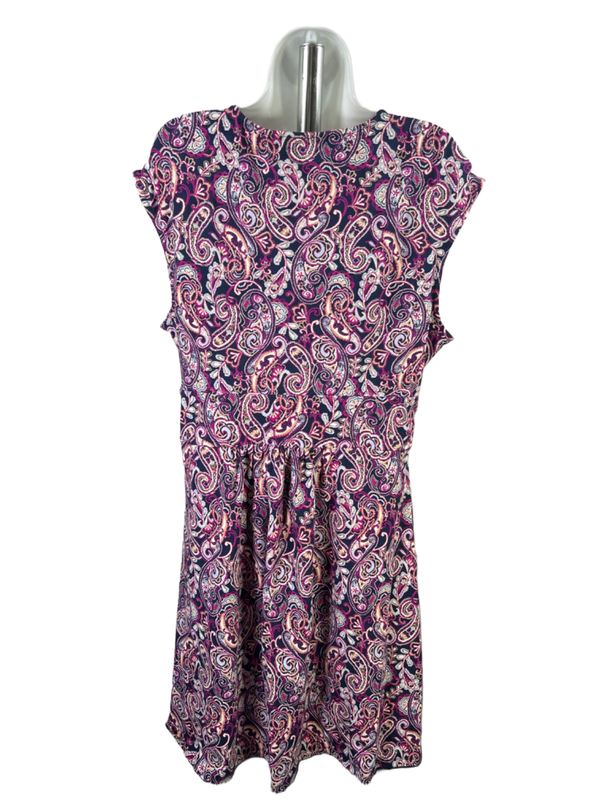 Lands End Women's Purple Paisley V-Neck Sleeveless A-Line Dress - XL image 2