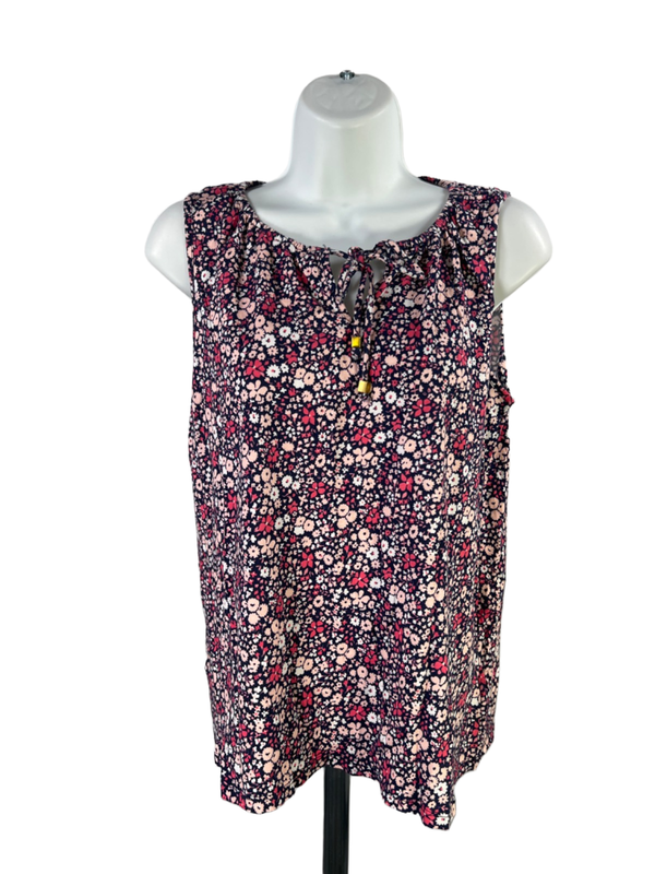Michael Kors Women's Pink Floral Keyhole Front Sleeveless Shirt - M