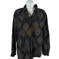 Chico's Women's Black/Gold Metallic Long Sleeve Ruffle Pullover Blouse - 2/US 12