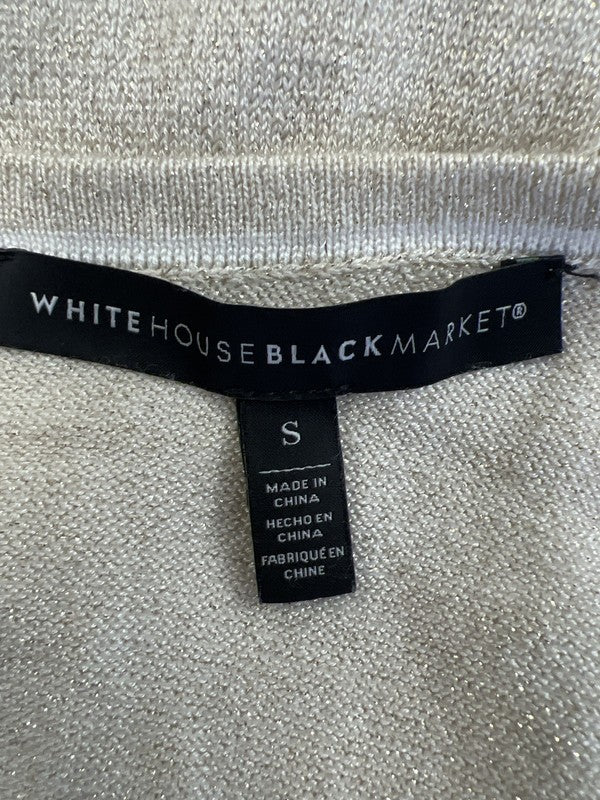 White House Black Market Women’s Ivory/Beige Metallic Tank Top - S image 3