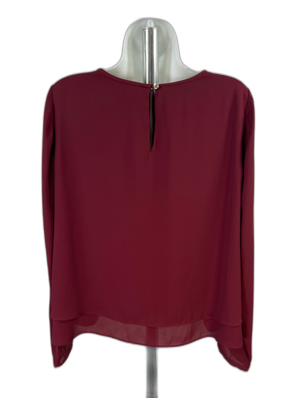 White House Black Market Burgundy Back Keyhole Long Sleeve Blouse - 4 image 2